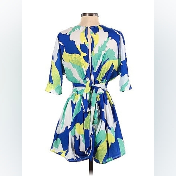 LATISTE Blue Green Tie Waist Short Romper Small - Picture 3 of 17